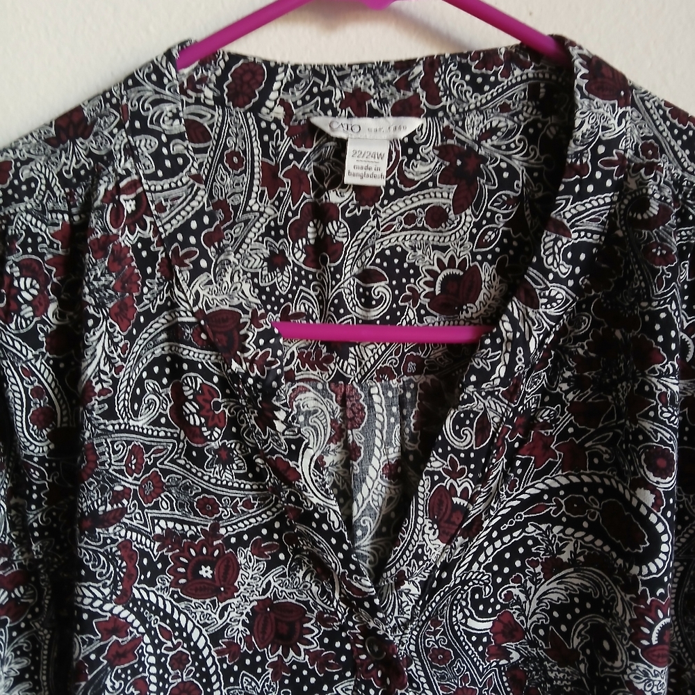 C Est 1946 Shirt Womens 22/24W Button 3/4 Sleeve Paisley top - Picture 4 of 11
